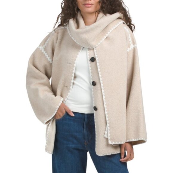 BCBGMAXAZRIA Button Front Coat With Detachable Scarf - Picture 1 of 3